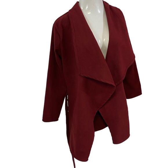 Fashion Nova Blazer Womens Medium Red Waterfall Belted Jacket Office Casual Fall - Picture 4 of 11